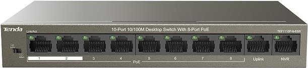 Tenda TEF1110P-8-63W Netzwerk-Switch Unmanaged Fast Ethernet (10/100) Schwarz Power over Ethernet (PoE) (TEF1110P-8-63W)