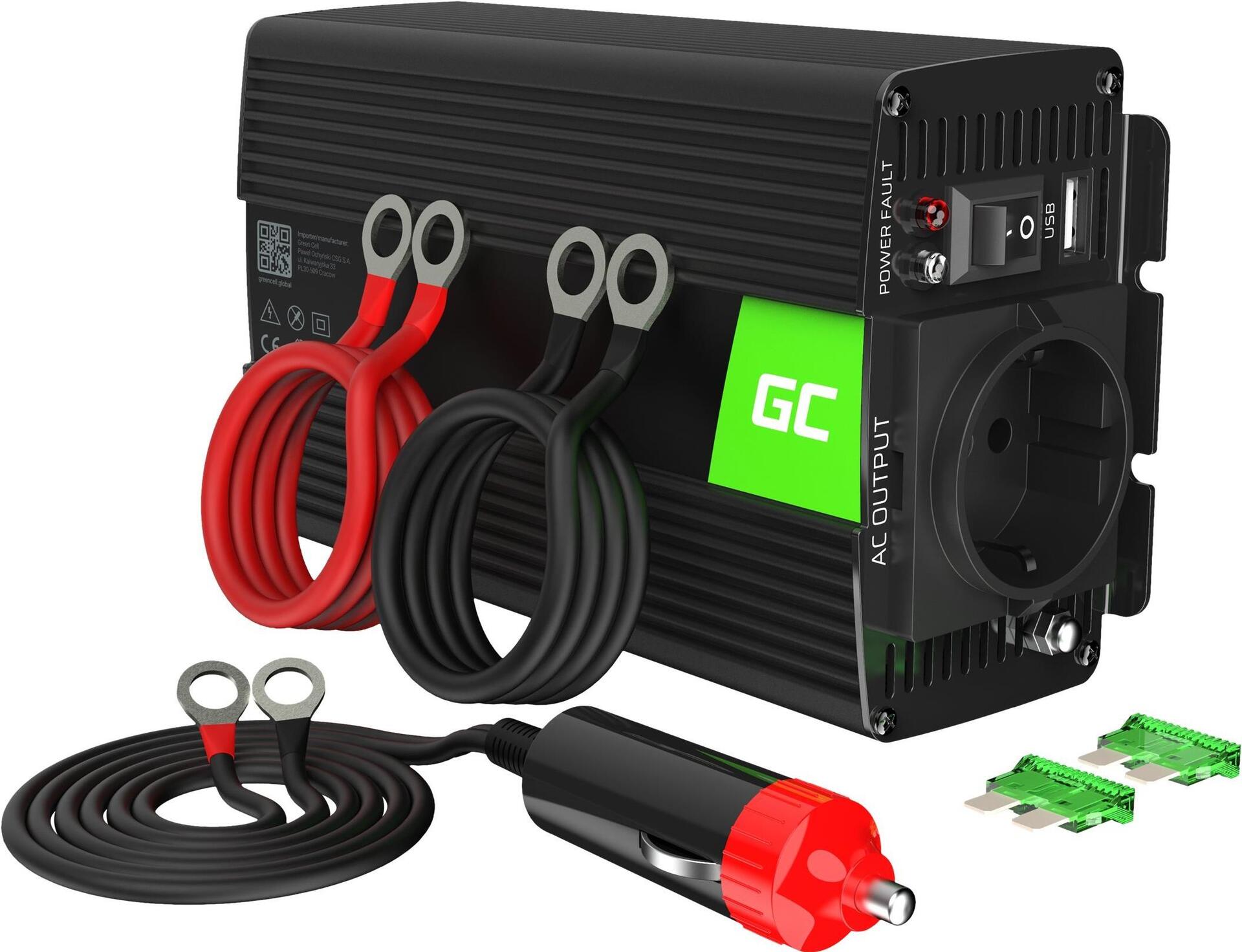 Green Cell INV02DE Auto-Wechselrichter 24V DC zu 230V AC 300W Schwarz