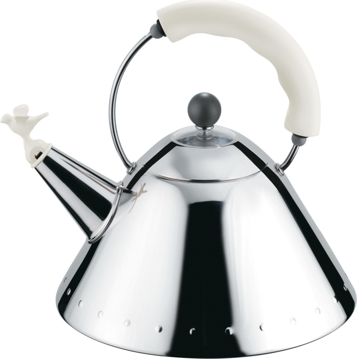 ALESSI 9093 W Edelstahl-Wasserkocher für Induktion 2 Liter mit singender Vogelpfeife