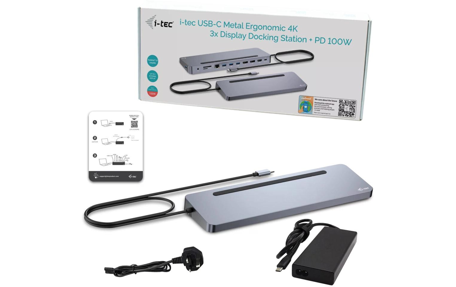 i-tec C31FLAT2PDPRO100W Dockingstation 11-in-1 USB-C Thunderbolt 4 Silber
