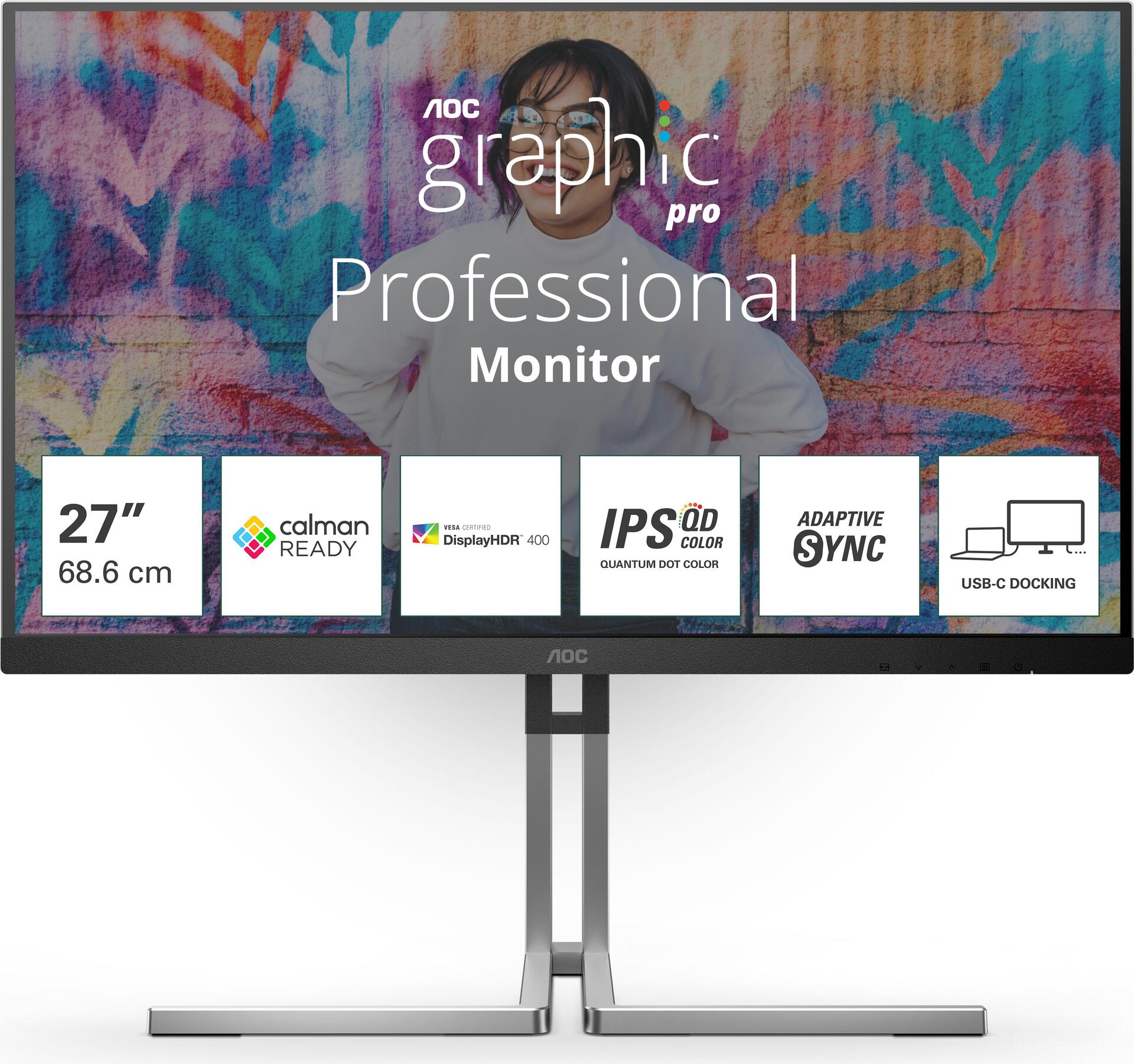 AOC Graphic Pro Series Q27U3CV Monitor 27" QHD IPS HDMI DisplayPort USB-C Schwarz