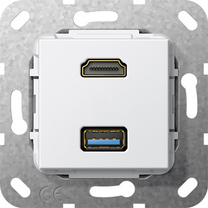 GIRA 4847133. Buchsen-Typ: HDMI + USB A, USB-Version: 3.0 (3.1 Gen 1). Produktfarbe: Weiß (4847133)
