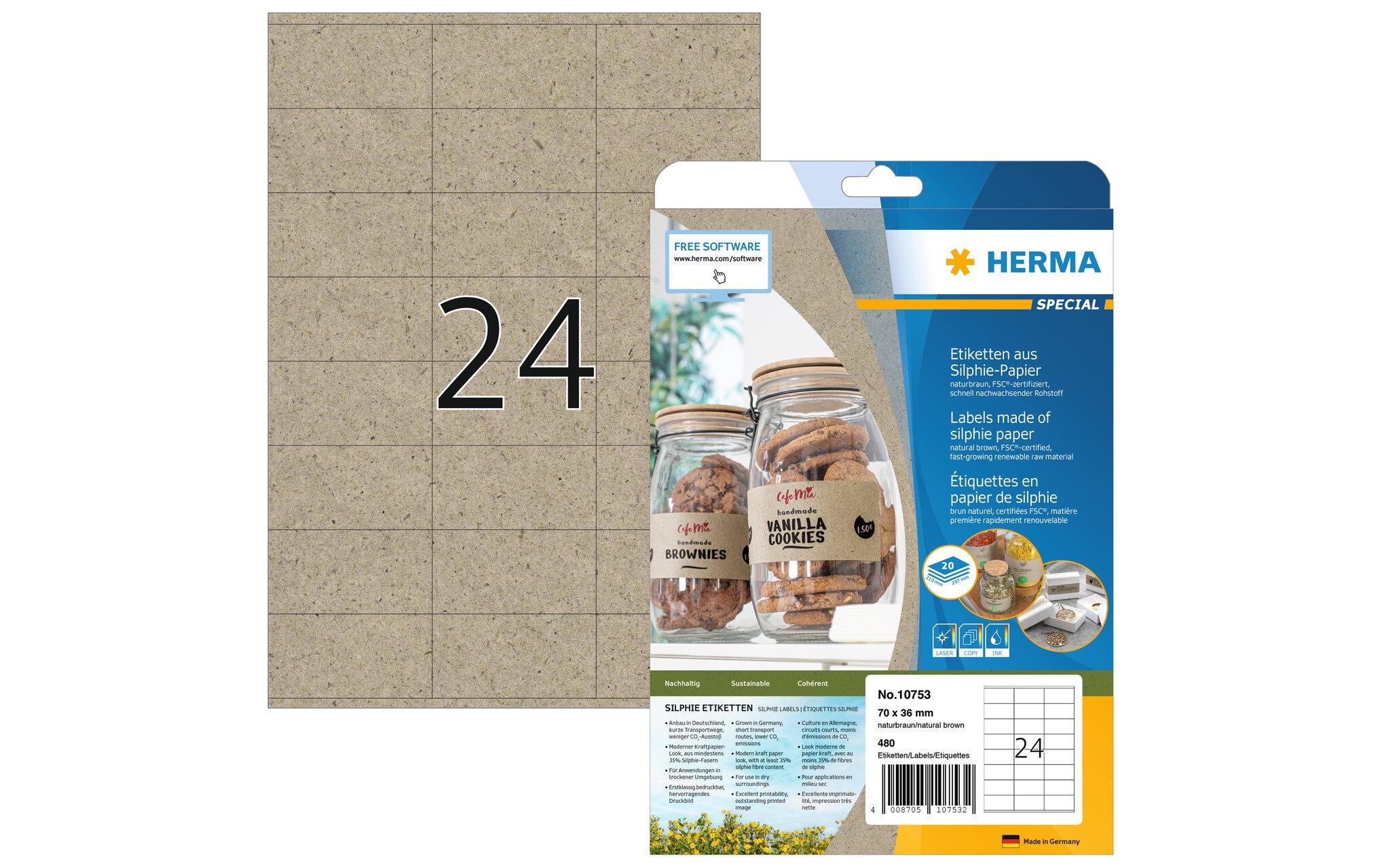 HERMA Etiketten Silphie-Papier 70 x 36 mm Braun