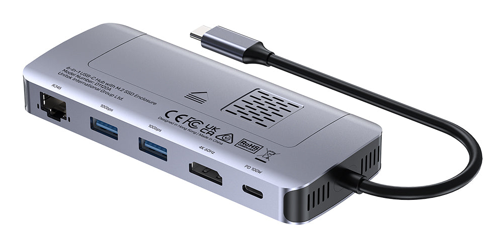 Unitek D1120A01 Aktiver USB-C Hub 10 Gbps M.2 HDMI 100W PD Space Grey