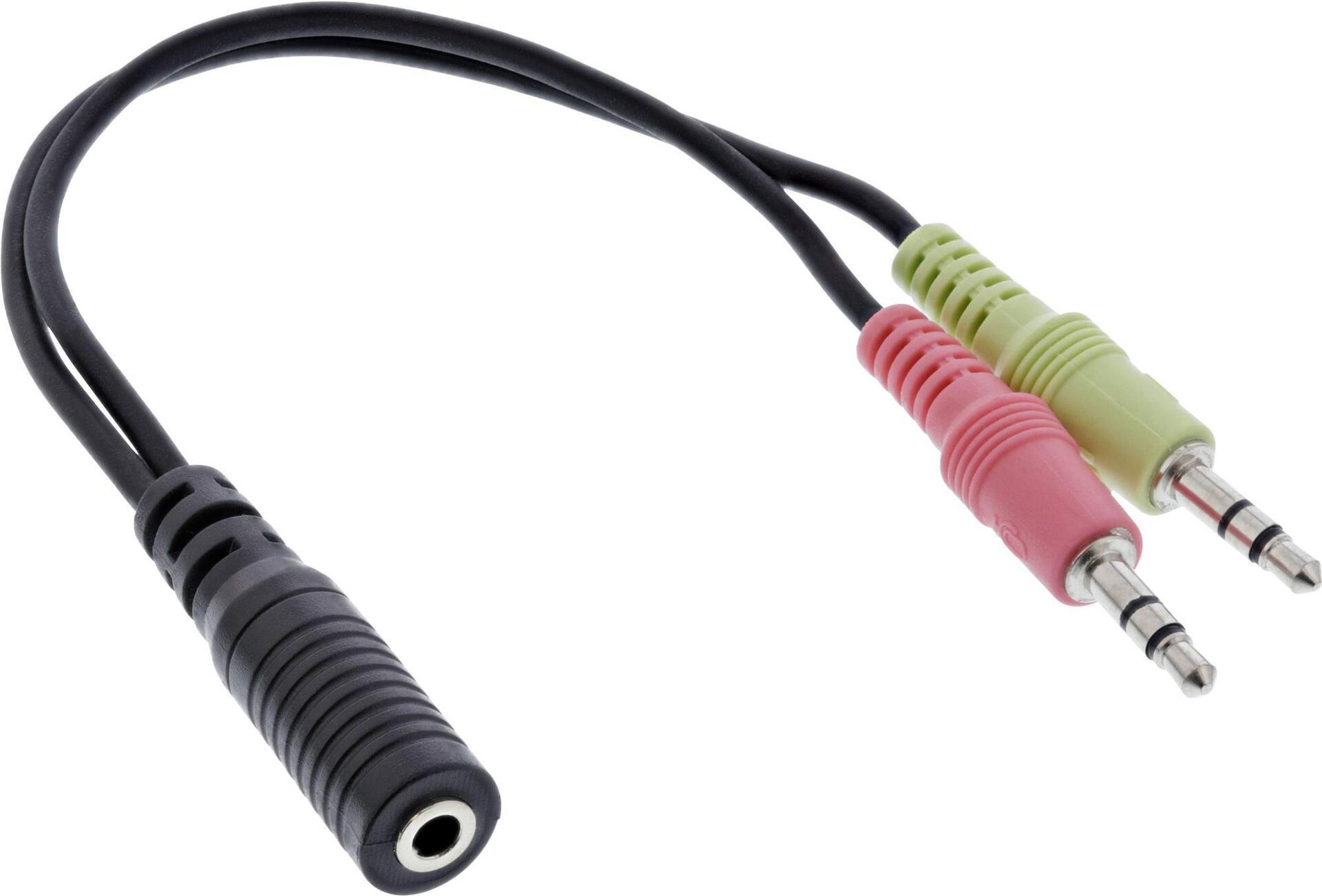 INLINE Audio Headset Adapterkabel 2x 3.5mm Klinke Stecker an 3.5mm Klinke Buchse 4pol.