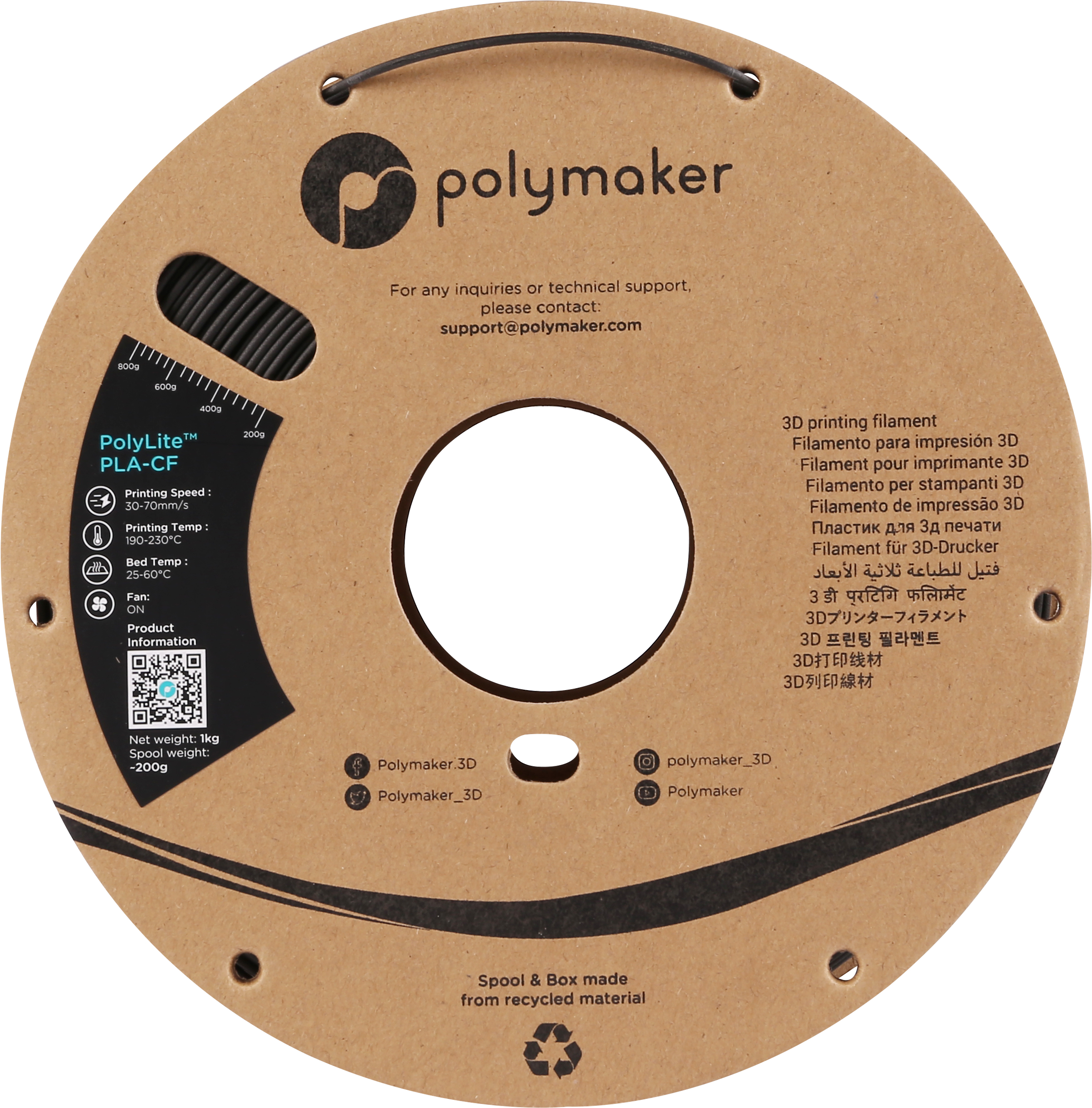 Polymaker PA10001 3D-Druckmaterial PLA Schwarz 1 kg