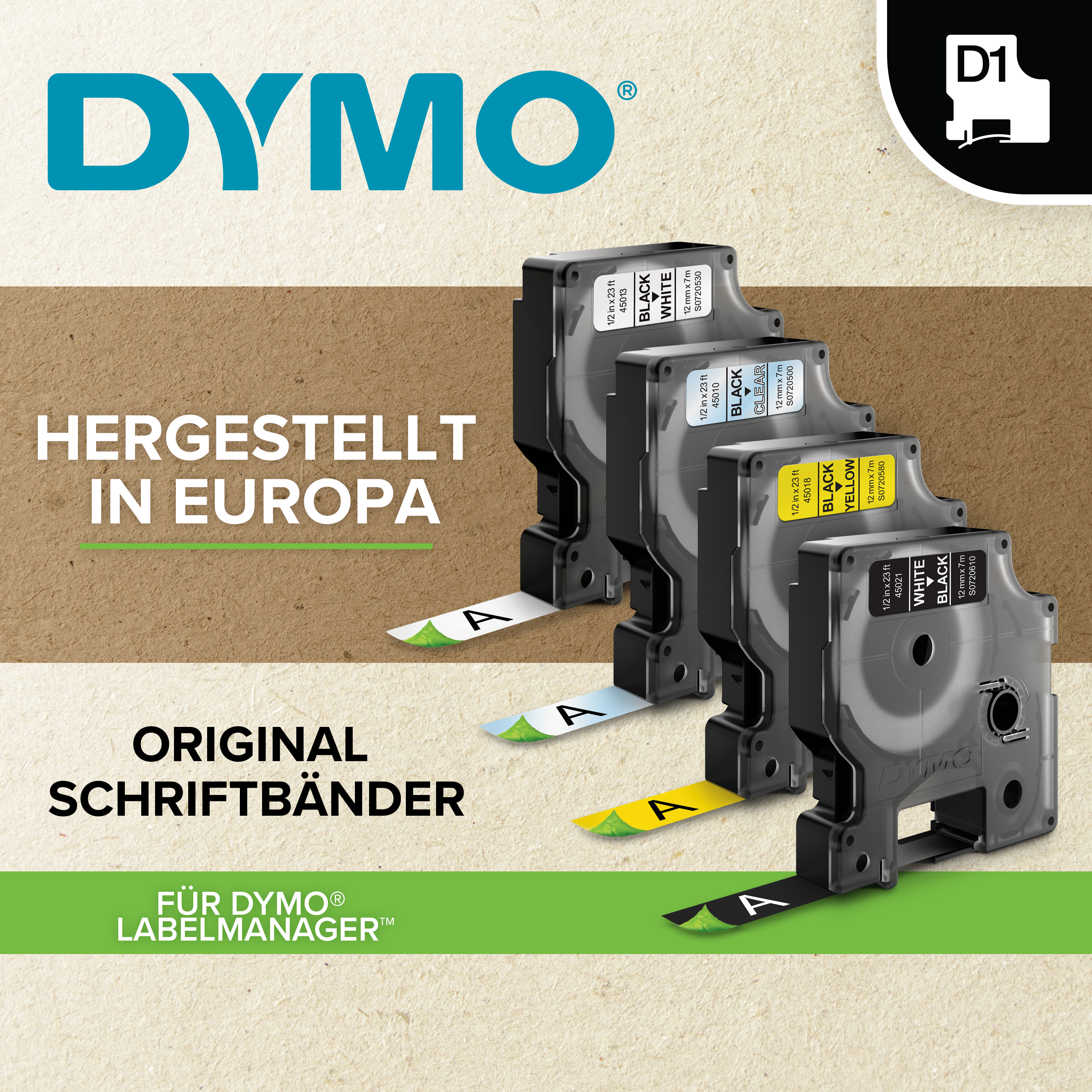 DYMO D1 Etikettenband weiß auf transparent 12 mm 7 m
