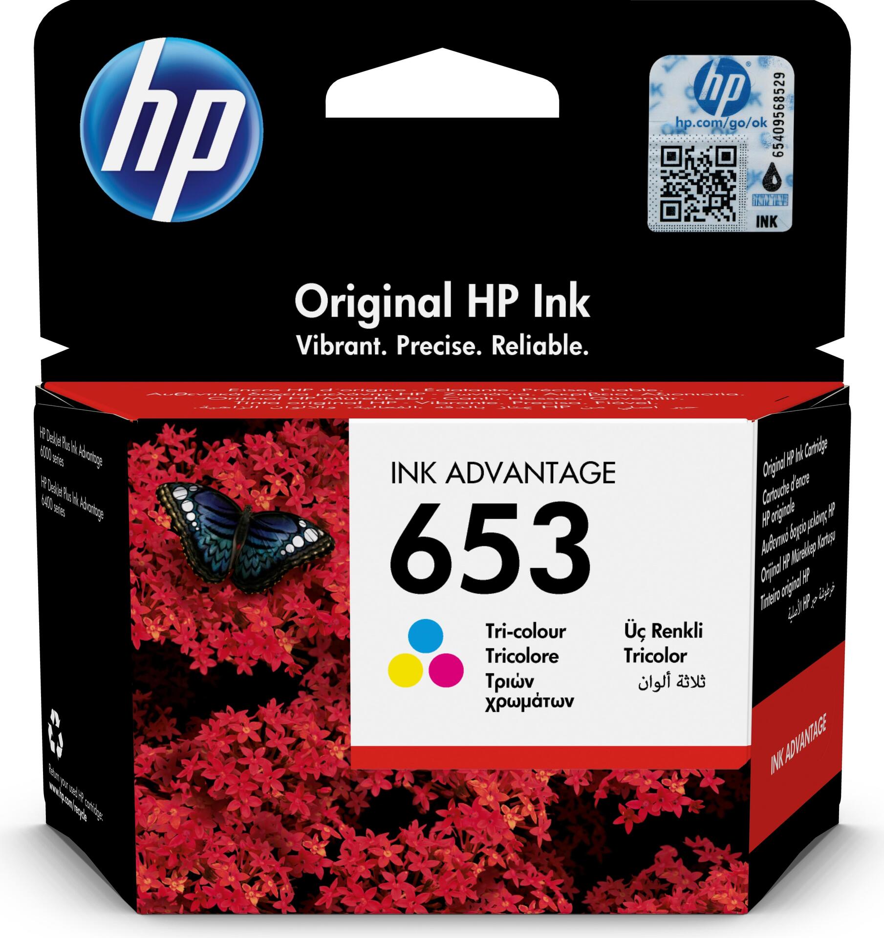 HP 653 5 ml Farbe (Cyan, Magenta, Gelb) (3YM74AE#BHL)
