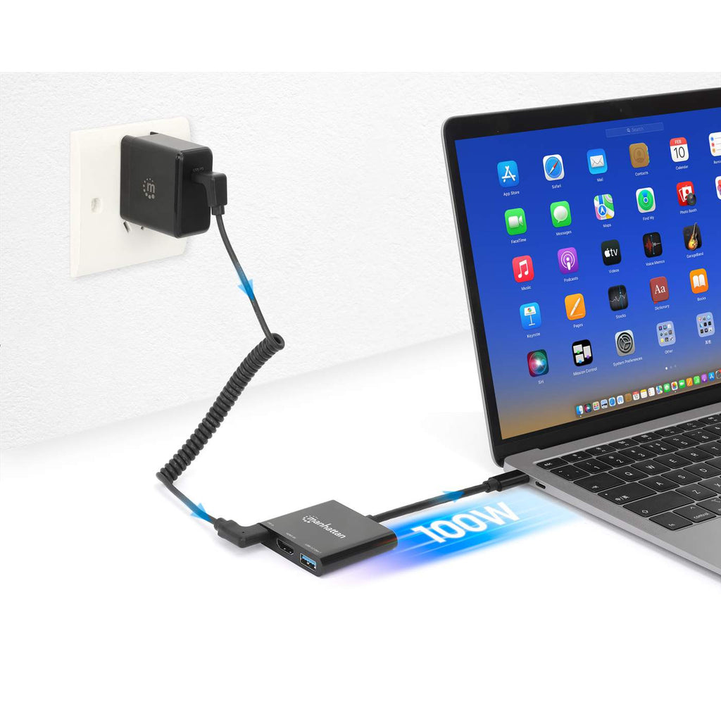 Manhattan 130622 Dockingstation HDMI 4K@30Hz USB-A USB-C PD 100W Schwarz