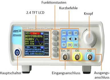 Joy-it JDS6600-LITE Funktionsgenerator netzbetrieben 15 MHz - 0.01 µHz 2-Kanal Dreieck, Rechteck, Signal, Sinus, Lorentzkurve, Arbiträr, Puls, Rauschen (JDS6600-LITE)