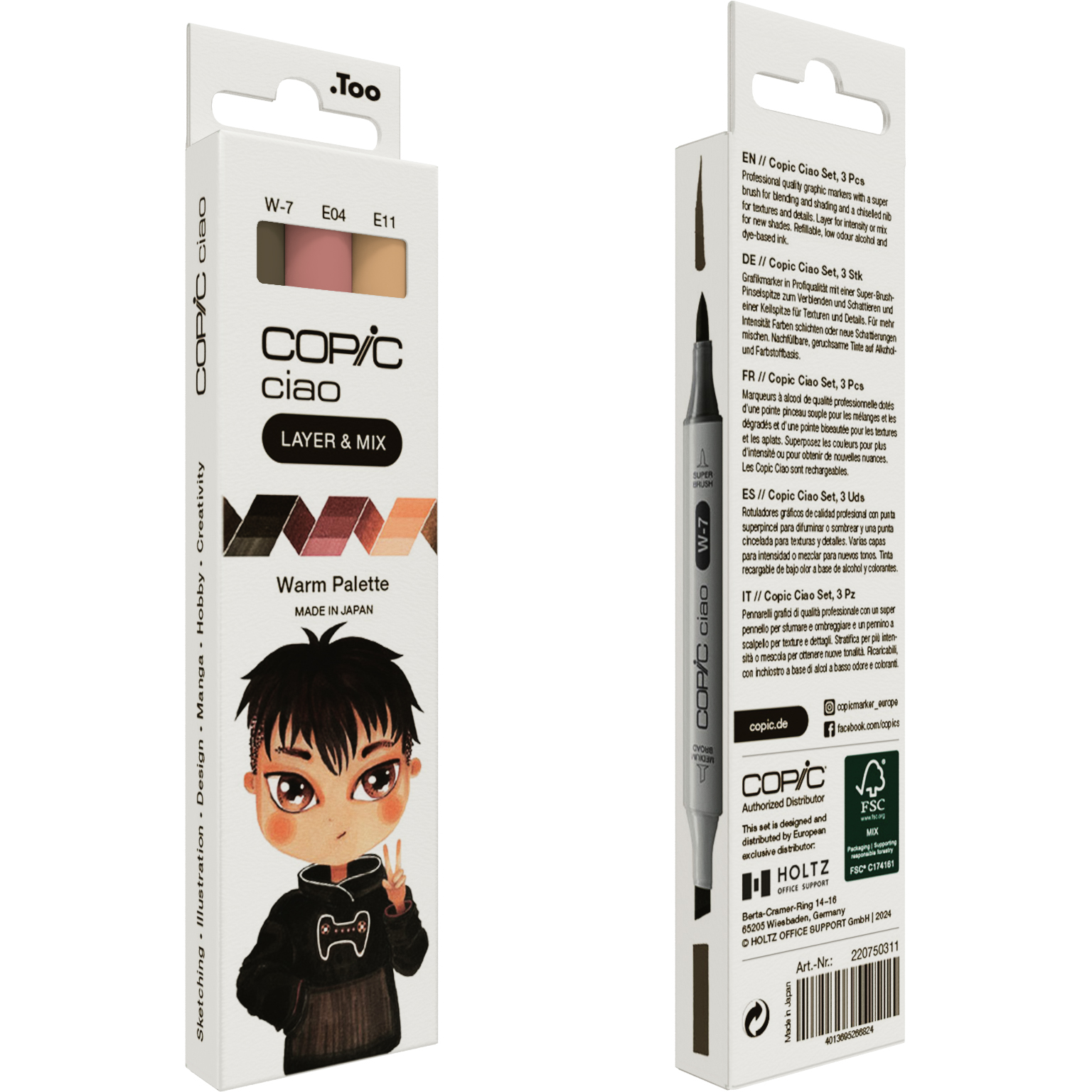 COPIC Ciao Layoutmarker-Set 3 St., Meißel-/Bürstenspitze 1,0 + 6,0 mm, Warm Palette