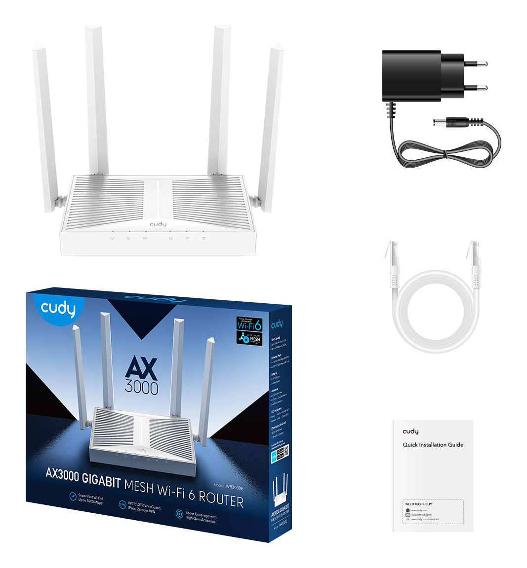 Cudy WR3000E AX3000 Dual-Band Wi-Fi 6 Gigabit Ethernet Mesh Router Weiß