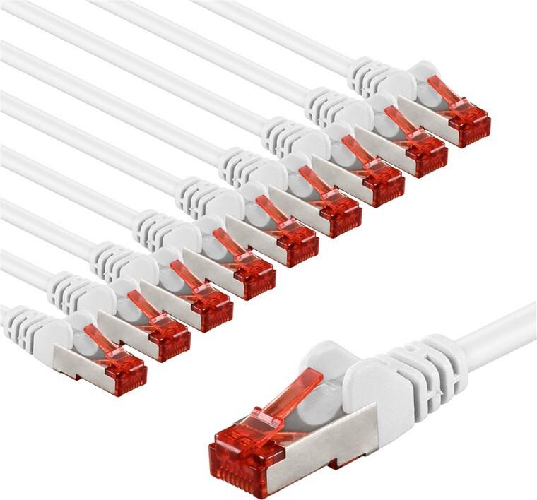 Goobay CAT 6 Patchkabel, S/FTP (PiMF), 5 m, weiß, 10er-Set (66649)