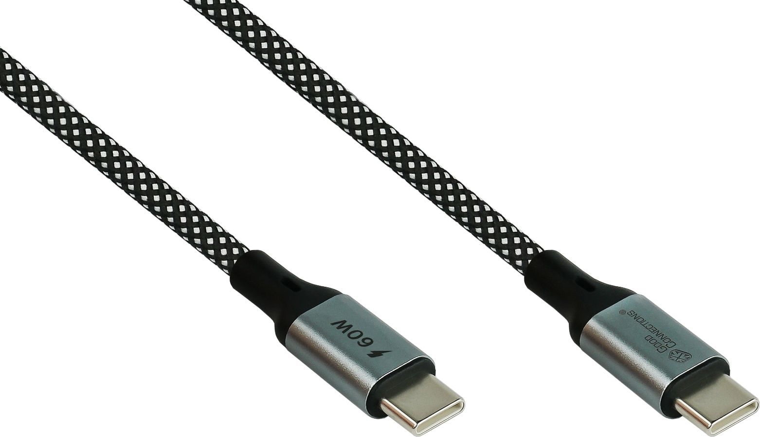 Magnetisches USB 2.0 Spiralkabel (60W), USB-Câ„¢Stecker an USB-Câ„¢ Stecker, schwarz / weiß, 1m, Good Connections (2060-MT010SW)