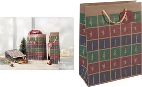 sigel Weihnachts-Geschenktüte "Cut-out style", groß Geschenktasche aus braunem Kraftkarton, 157 g/qm, - 1 Stück (GT043)