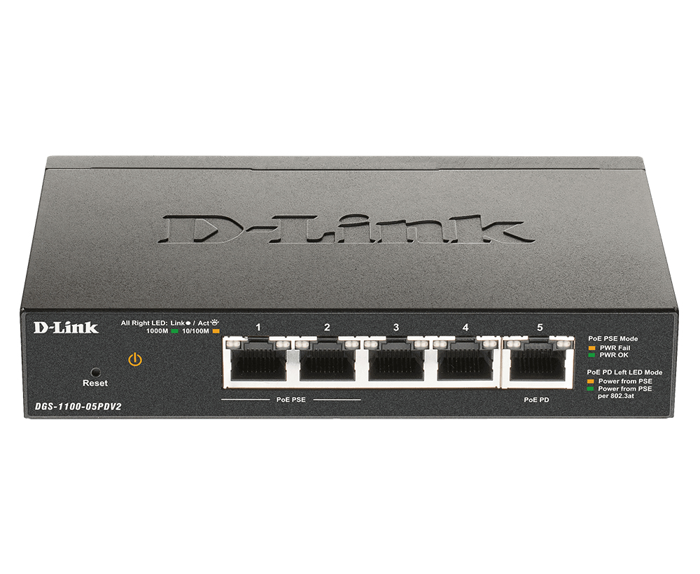 D-Link DGS-1100-05PDV2 5-Port Gigabit Smart Switch Schwarz