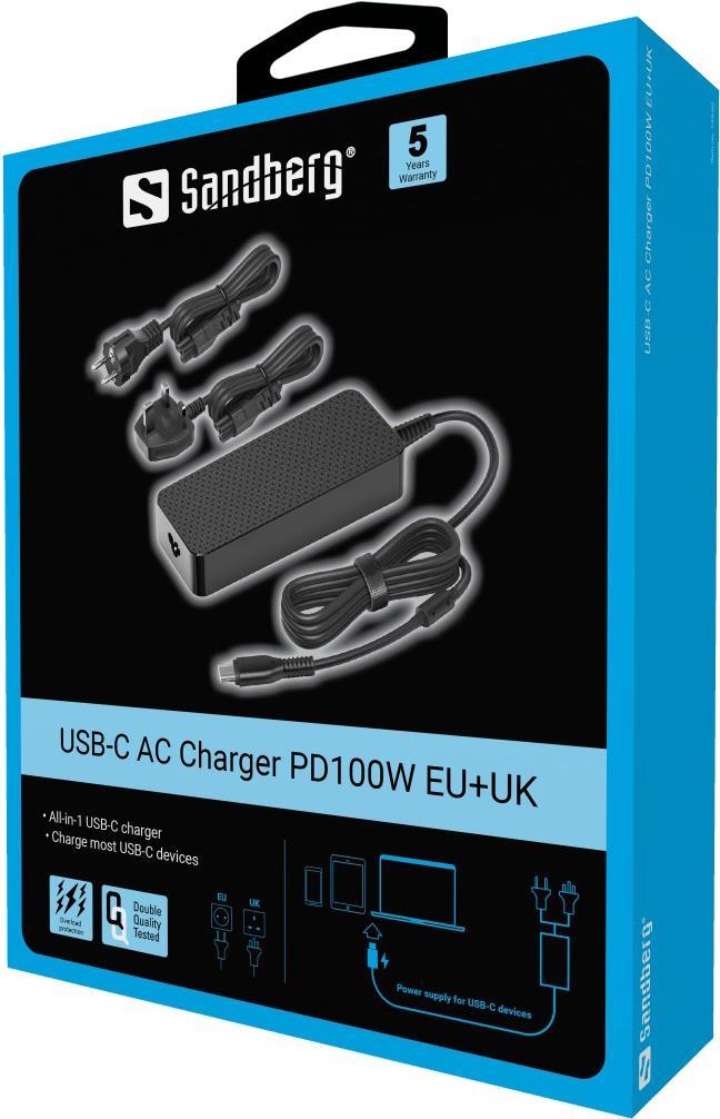 Sandberg USB-C AC Charger PD100W EU+UK Schwarz Indoor (135-82)