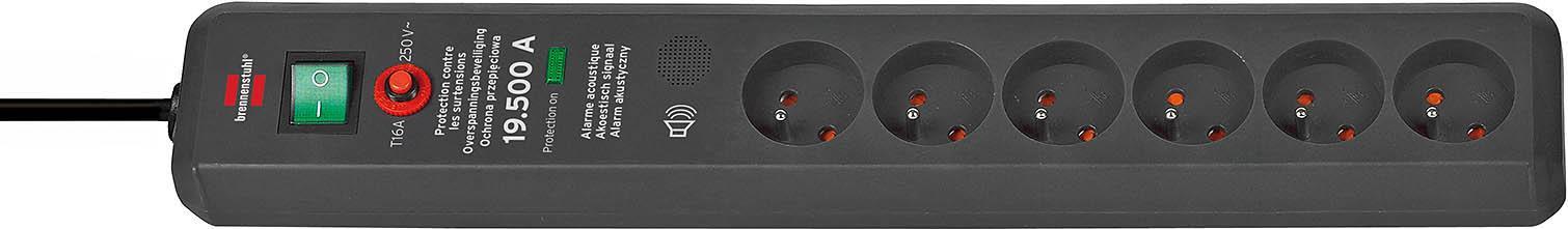 Brennenstuhl 1159541376 Secure-Tec, power distribution unit, 6 sockets type E, 3m, black, with switch and surge protection. Number of sockets: 6 (be) secure 6v surge 19.500a (1159541376)