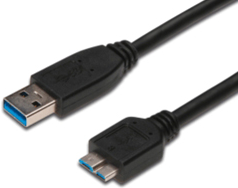 Mcab USB 3.0 Kabel A auf Micro B USB A Stecker auf Micro USB B Stecker/ USB 3.0/ vergossene Hauben/ Kabeltyp: 9-adrig/ doppelte Schirmung/ AWG 28/ UL2725 zertifiziert/ Oberfläche Stecker: vernickelt/ Farbe schwarz/ Länge 1m/ Verpackung im Polybag (7001164)