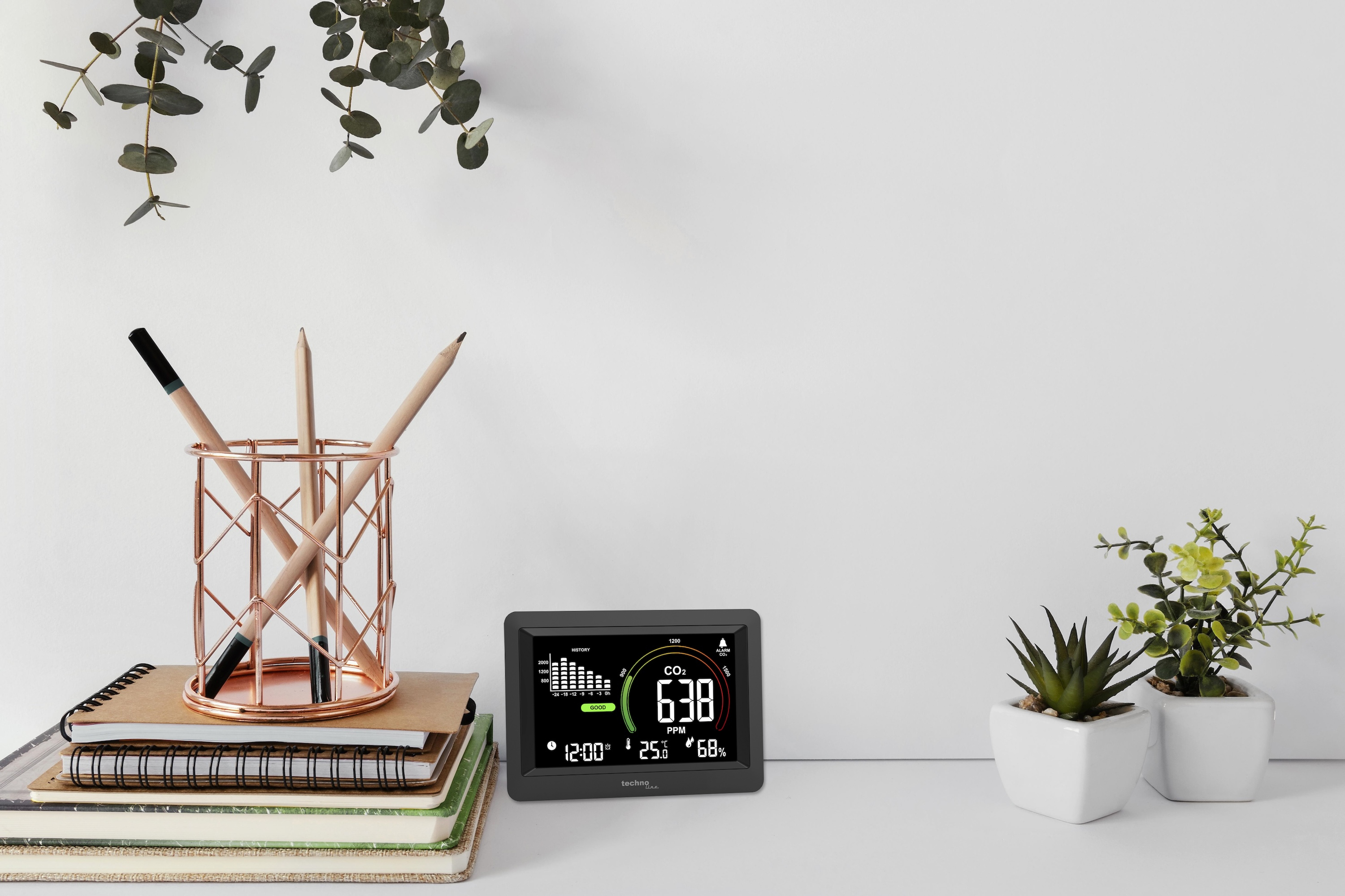 Technoline WL1028 CO2-Messgerät Luftqualitätsmonitor mit Alarm Schwarz