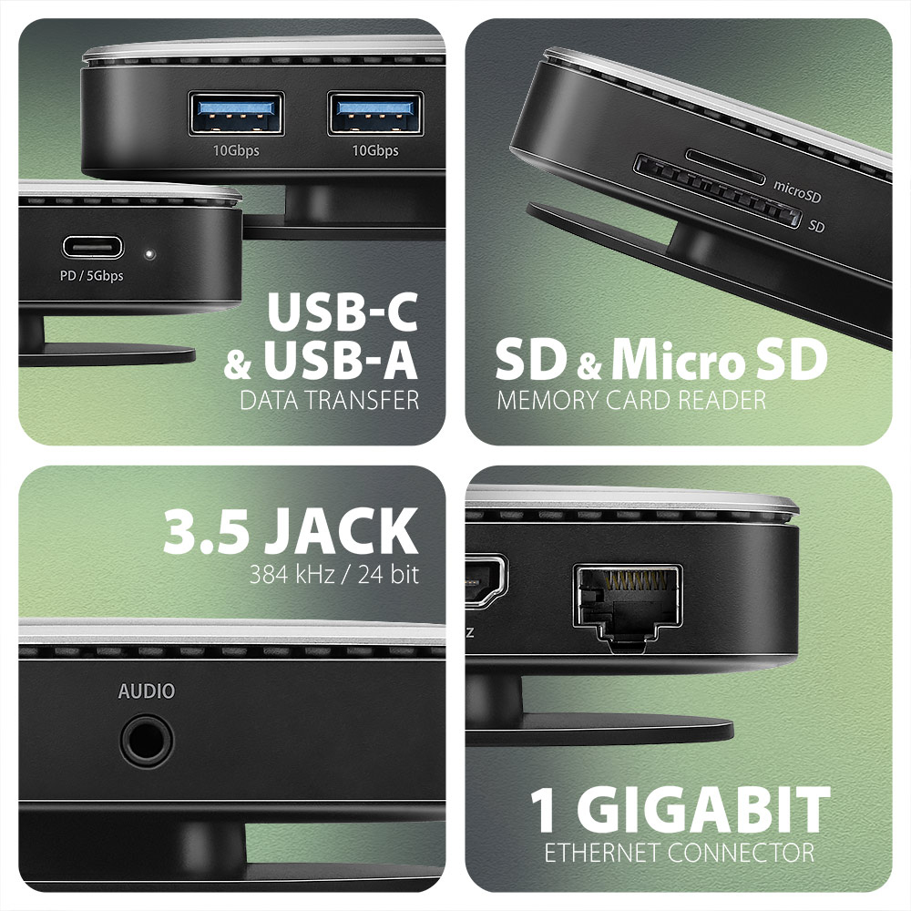 AXAGON HMC-UFO Dockingstation USB-C 3.2 Gen 2 HDMI Gigabit Ethernet Schwarz