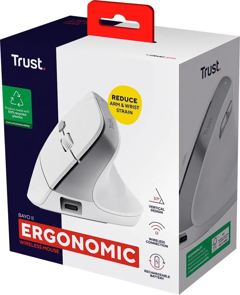 Trust Bayo II Vertikale Ergonomische Maus 6 Tasten Kabellos 2,4 GHz Weiß