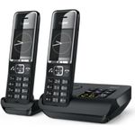 Gigaset COMFORT 550A. Typ: Analoges/DECT-Telefon, Hörertyp: Kabelgebundenes Mobilteil. Freisprecheinrichtung. Maximum Innenabstand: 50 m, Maximum Außenabstand: 300 m. Telefonbuch Kapazität: 200 Eintragungen. Anrufer-Identifikation. Bildschirmdiagonale: 5,59 cm (2.2"). SMS (Kurznachrichtendienst). Produktfarbe: Schwarz. Anzahl enthaltener Handsets: 2 (L36852-H3021-B104)