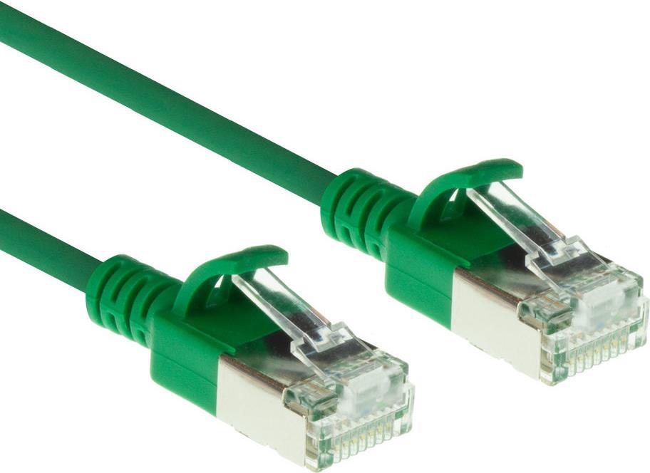 ACT Green 0.15 meter LSZH U/FTP CAT6A datacenter slimline patch cable snagless with RJ45 connectors (DC7730)