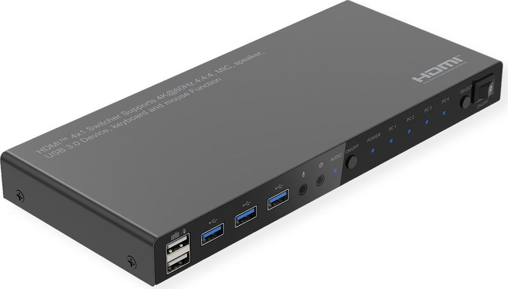 ROLINE KVM Switch 4fach USB+ HDMI 4K60+ 3xUSB Audio (14.01.3428)