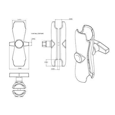RAM Mounts RAM-201U Verbindungsarm mittel ca. 140 mm für 1,5" C-Kugeln Schwarz