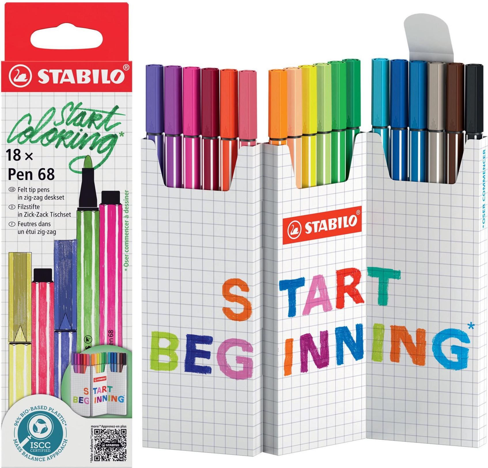 STABILO Pen 68 Filzstifte farbsortiert, 1 mm Medium, 18 Stück