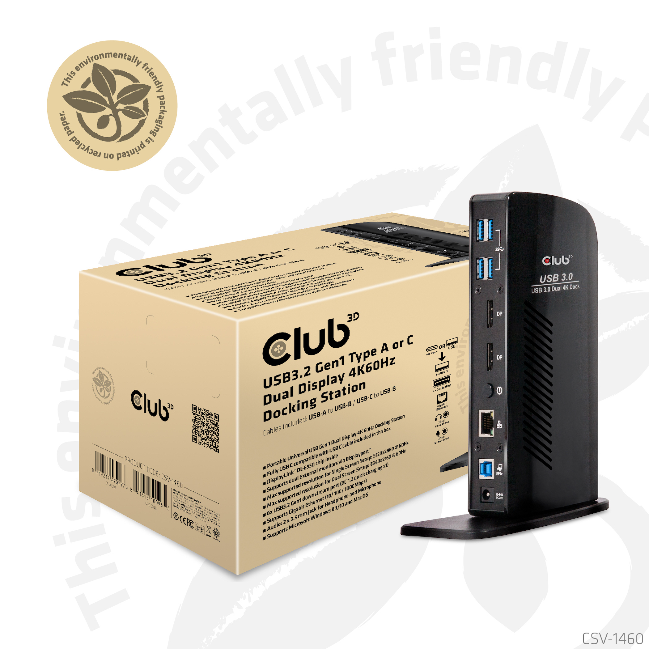Club 3D SenseVision CSV-1460 USB 3.0 Dual Display 4K60Hz Dockingstation Schwarz