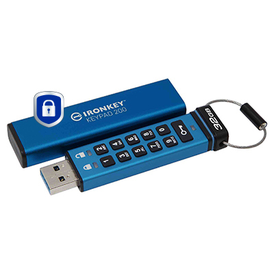 Kingston IronKey Keypad 200 Hardware-verschlüsselter USB-Stick 32 GB USB 3.2 Gen 1 Blau
