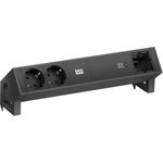 Bachmann DESK2 Steckdosenleiste Farbe schwarz, ähnlich RAL9005 mit erhöhtem Berührungsschutz 2xSchutzkontaktsteckdosen schwarz 1xUSB C 60W Charger 1xCustom Modul leer Zuleitung 0,2m H05VV-F3G1,5mm² schwarz mit GST18i3 Stecker inkl. Haltewinkel Logo verpac (902.967)