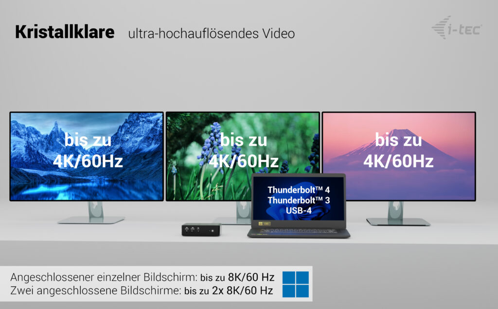 i-Tec Thunderbolt 5 Quattro Display Dock 140 W Power Delivery 2,5G LAN Schwarz