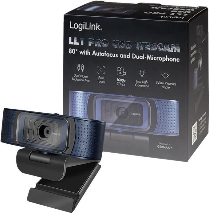 LogiLink HD Pro USB-Webcam Full HD 1080p 80° Autofokus Dual-Mikrofon Schwarz