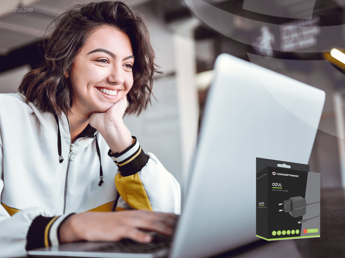 Conceptronic OZUL04BE 67W GaN USB-PD-Ladegerät 1,8 m Schwarz