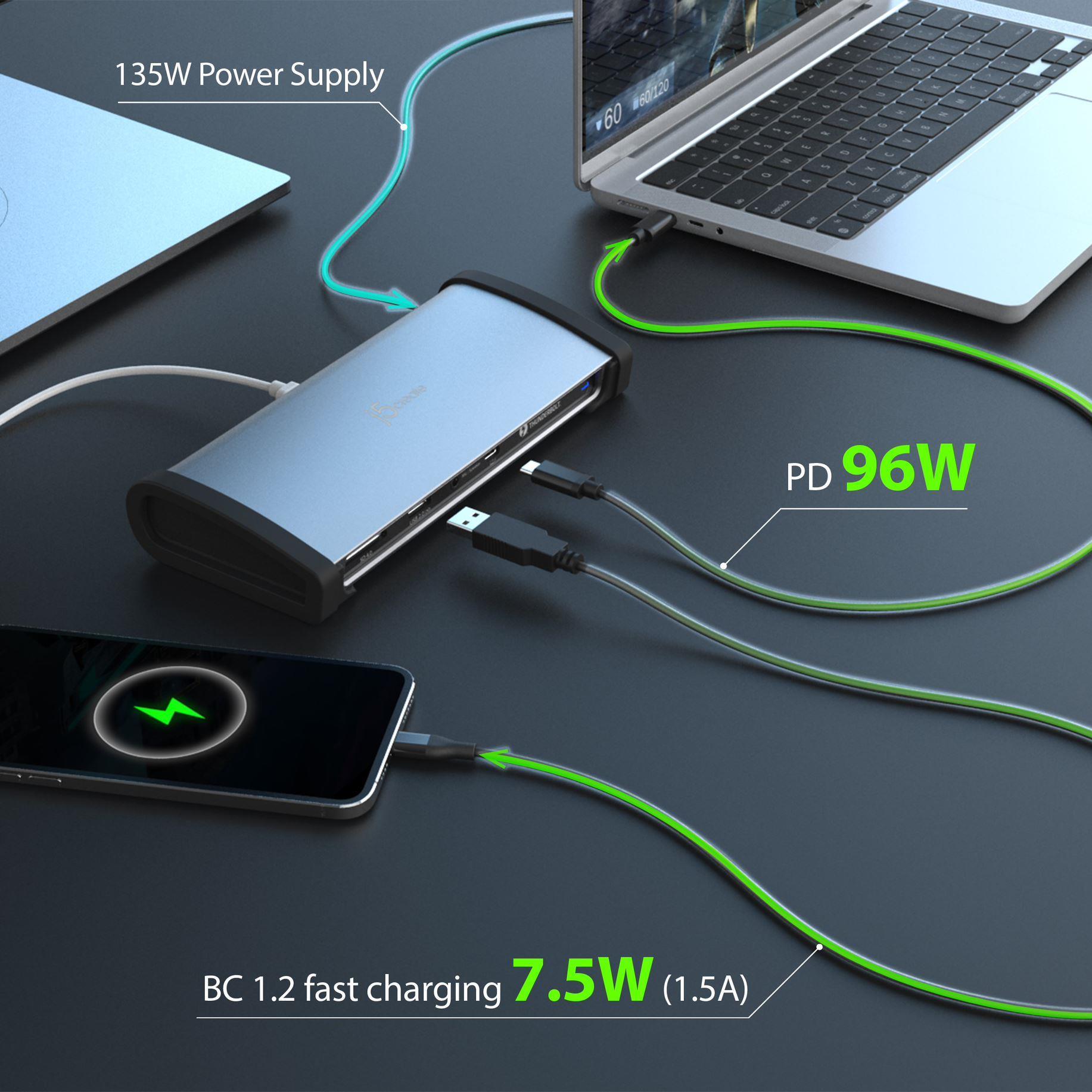 j5create JTD562-EN 8K Thunderbolt 4 Dockingstation 96 W Grau