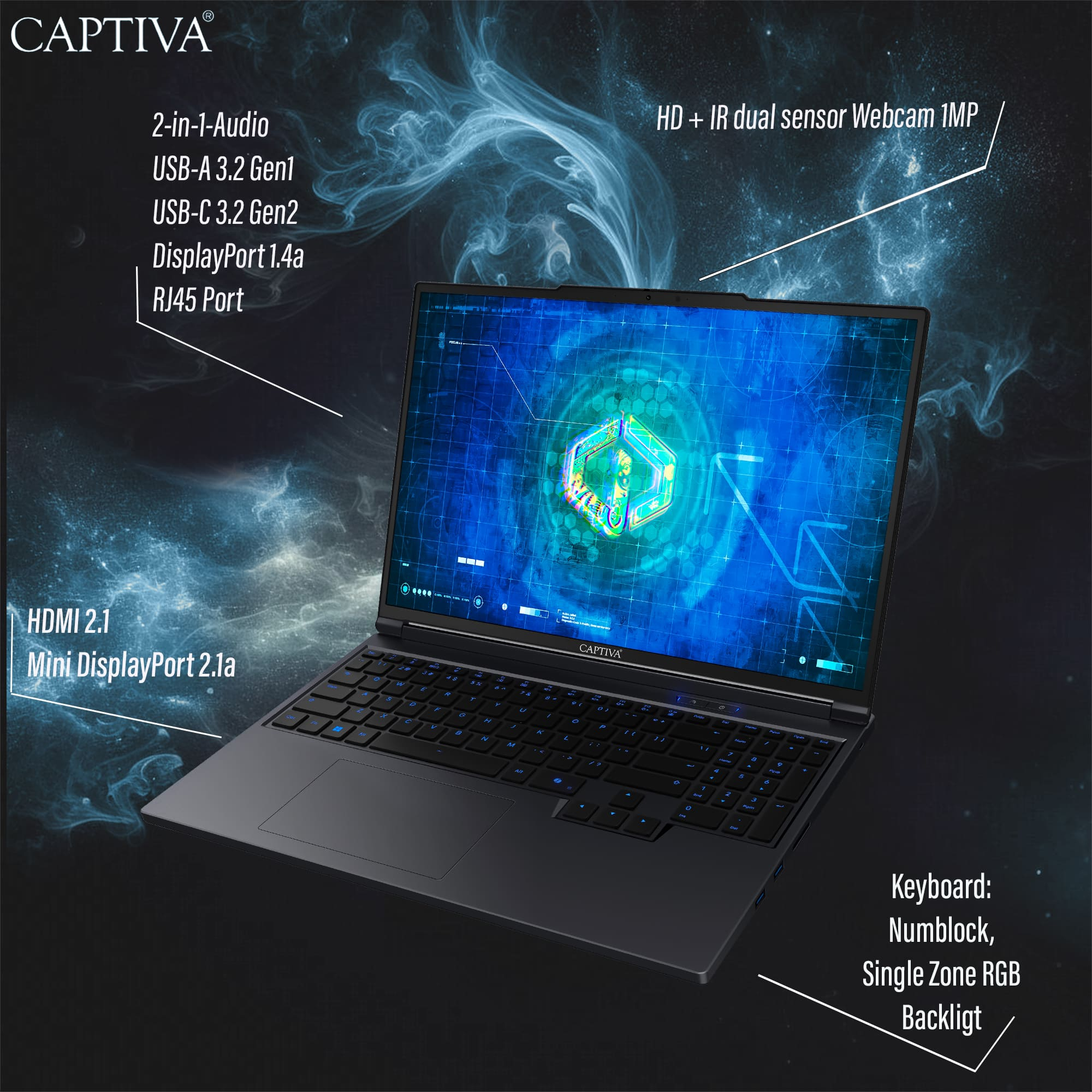 Captiva Highend Gaming I99-480GE 99480 16" Intel Core i9-14900HX 1 TB SSD Schwarz