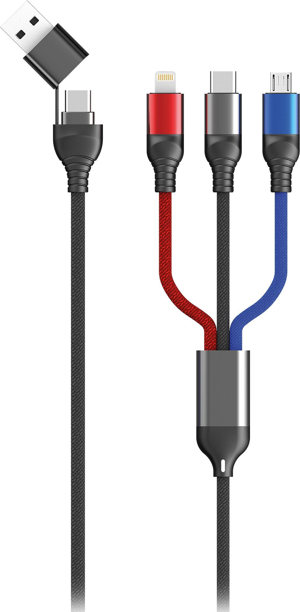 2GO 797361 USB-Kabel 1,2 m USB A/USB C auf USB C/Micro-USB B/Lightning Schwarz, Blau, Grau, Rot