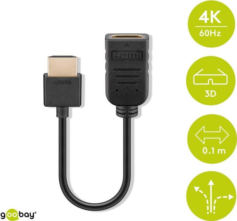 Clicktronic HDMI™ Flex Adapter, Schwarz, 0.1 m - HDMI™-Stecker (Typ A) > HDMI™-Buchse (Typ A) (49979)