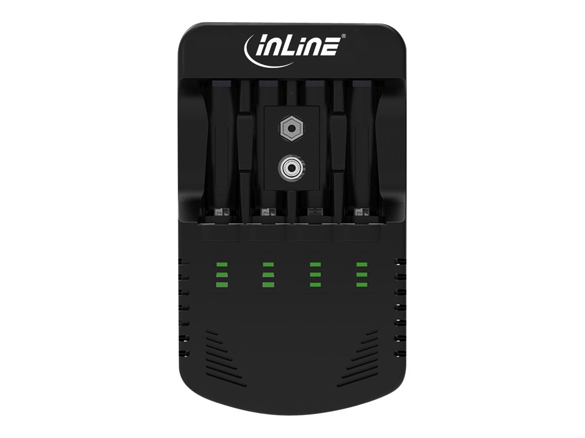 InLine Batterieladegerät NiCd+NiMH AA, AAA und 9V Block Schwarz