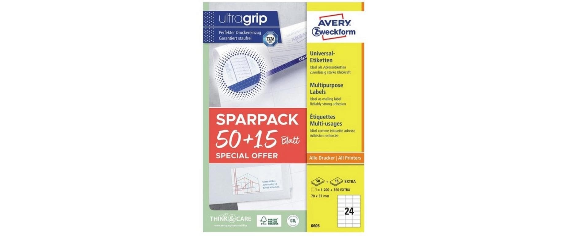 Avery Zweckform 6605 Universal-Etiketten 70 x 37 mm 65 Blatt Weiß