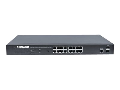 Intellinet 16-Port Gigabit Ethernet PoE+ Web-Managed Switch mit 2 SFP-Ports Schwarz