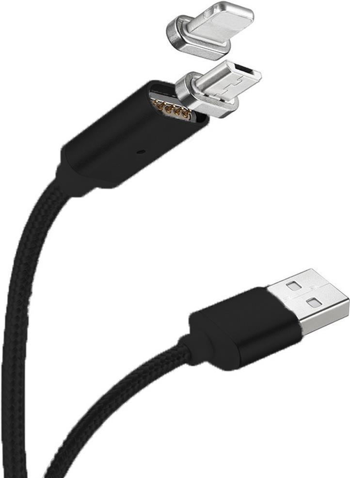 CYOO - Magnet USB Lade- und Datenkabel - 2in1 Micro USB und Lightning auf USB - 1m - Schwarz