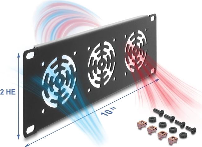 Delock 10? 2 HE Rackblende für 3 Lüfter 60 x 60 mm dunkelgrau (67431)