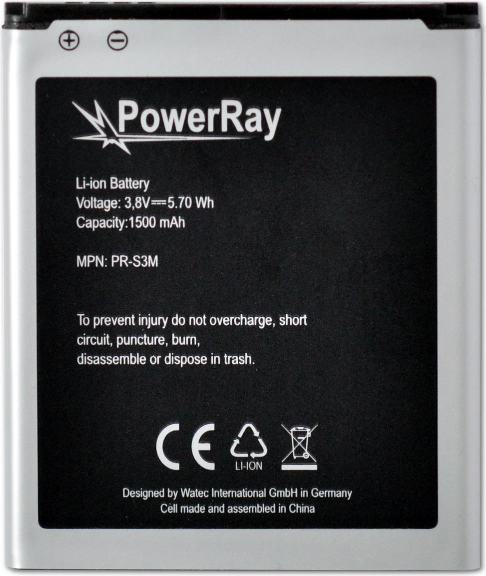 PowerRay Battery PR-S3M for Samsung Galaxy S3 Mini, 1500 mAh, Bulk (PR-S3M)