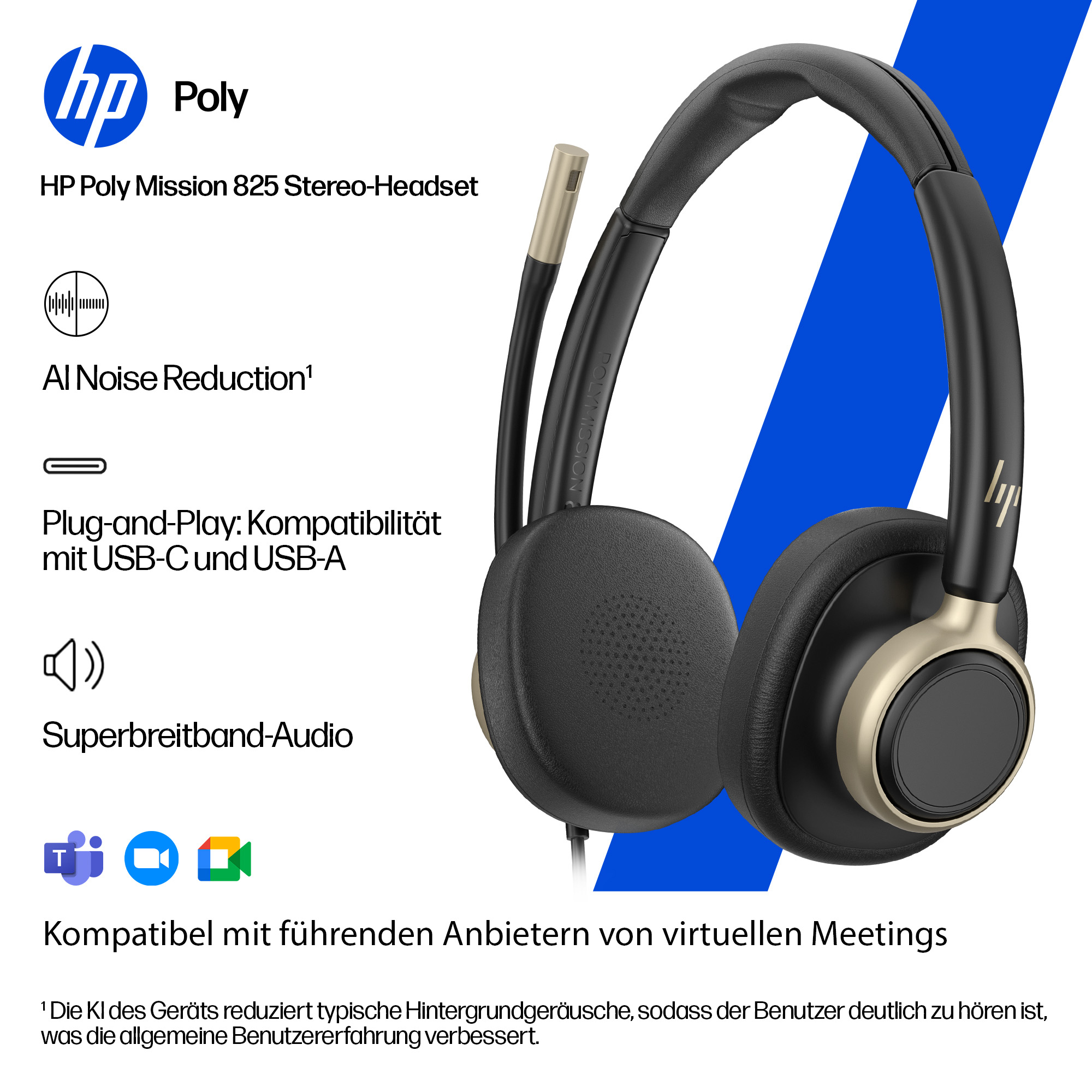 HP Poly Mission 825 On-Ear Headset USB-A USB-C ANC Schwarz