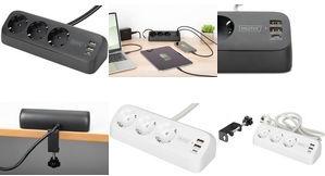 DIGITUS 3-Wege-Schreibtisch-Steckdose 3x Steckdose 2x USB-A 1xUSB-C 3680W 12W 30W - Steckdosenleiste (DA-70625)