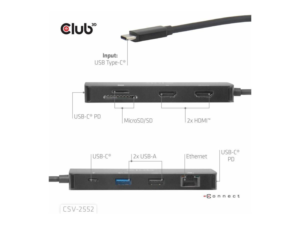 Club 3D CSV-2552 9-in-1 USB-C Hub Dual HDMI PD 100W Schwarz